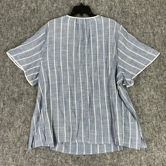 Lane Bryant Top Womens 26 Blue Cotton Rayon Short Sleeve Striped V-neck Textured - Picture 2 of 7